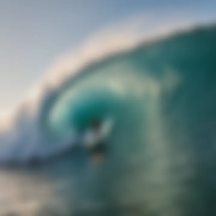 Surfer riding a massive wave during peak swell conditions