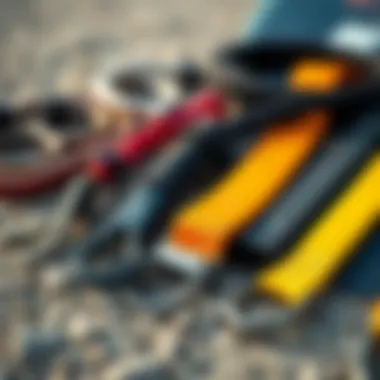 Materials Comparison for Surfboard Leashes Different materials used in surfboard leashes laid out for comparison