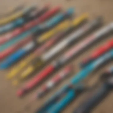 Comparison of different kiteboard handle types laid out in a visually appealing arrangement.