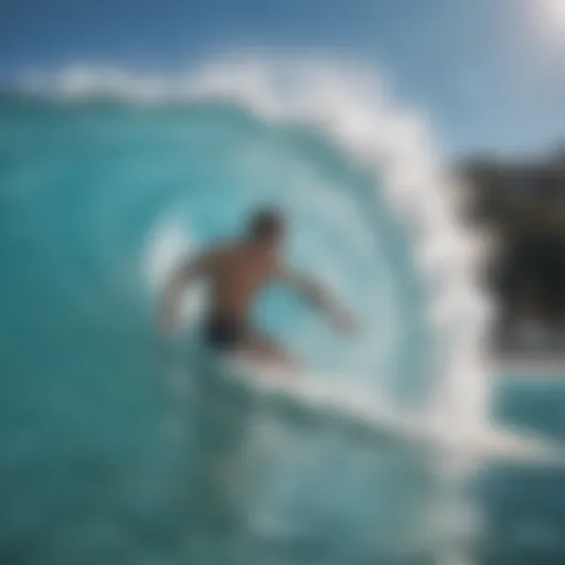 Illustration of a pool wave maker in action, creating artificial waves