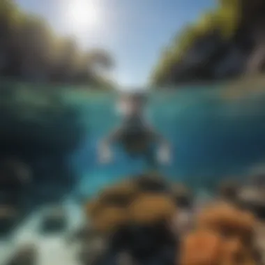 Watersport enthusiast engaging in snorkeling above a coral reef