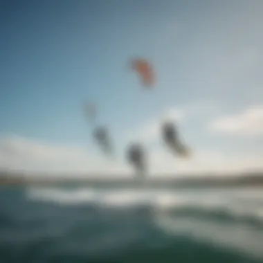 A group of kiteboarders enjoying a sunny day on the water