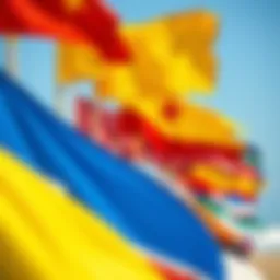Colorful surf flags waving on the beach