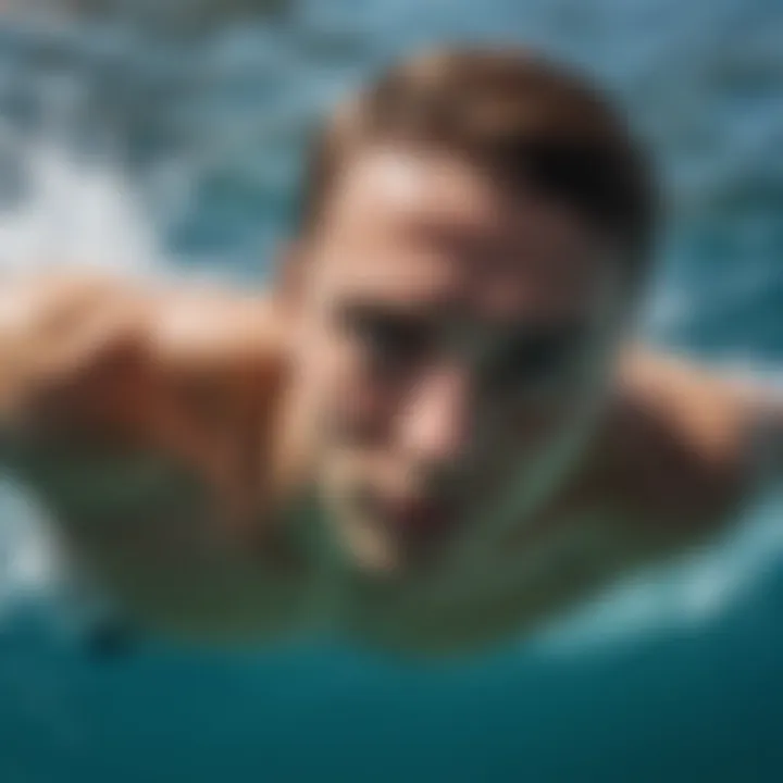 Close-up of a swimmer using fins in water