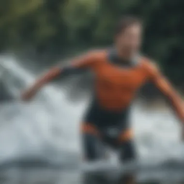 Athlete performing a water sport while wearing a carve swim shirt