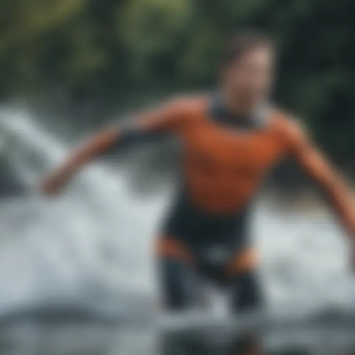 Athlete performing a water sport while wearing a carve swim shirt