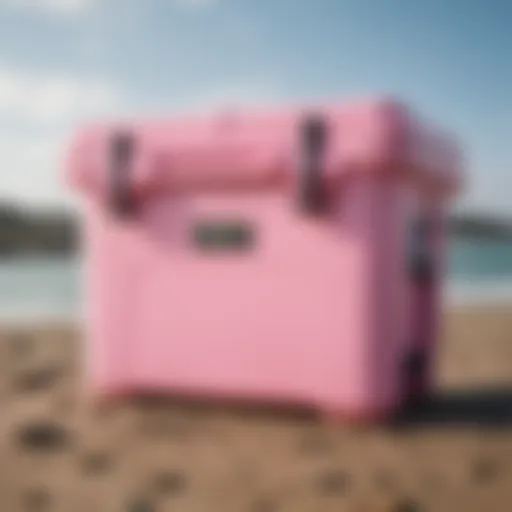 Stylish Harbor Pink Yeti Cooler on a beach setting