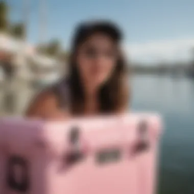 User Experience with the Harbor Pink Yeti Cooler User enjoying a day out with the Yeti Cooler