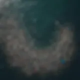 Aerial view of plastic pollution in ocean waters