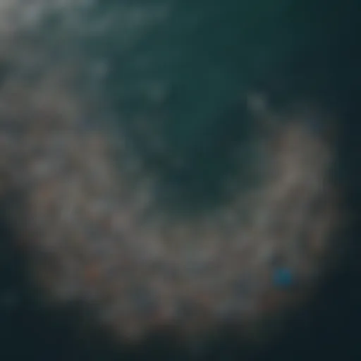 Aerial view of plastic pollution in ocean waters