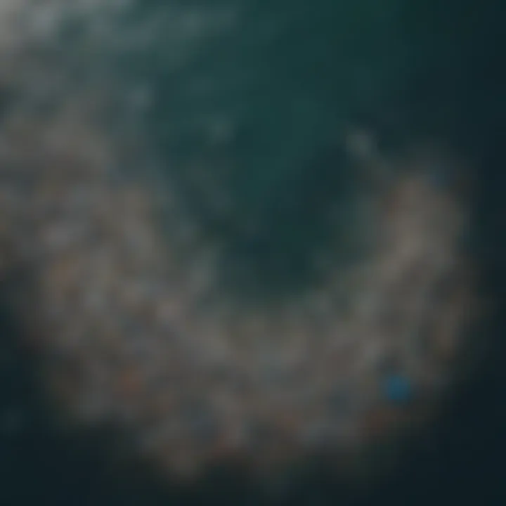 Aerial view of plastic pollution in ocean waters