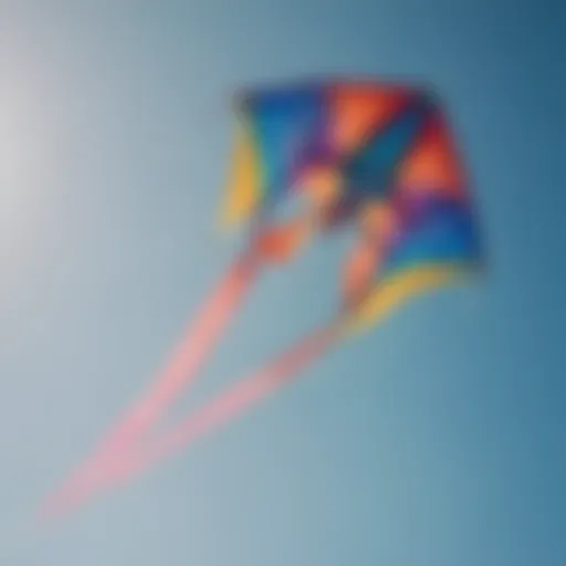 A colorful trainer kite soaring in the sky