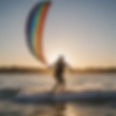 A serene water sports scene featuring a trainer kite in action