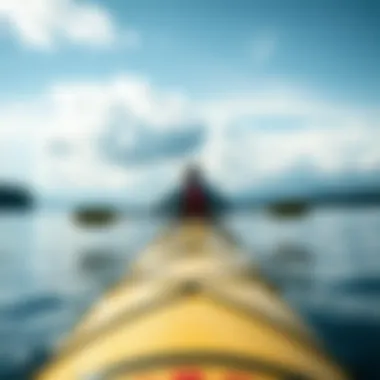 Kayaking on a calm lake with wind indicators