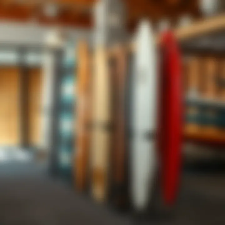 Variety of surfboard display stands showcasing designs