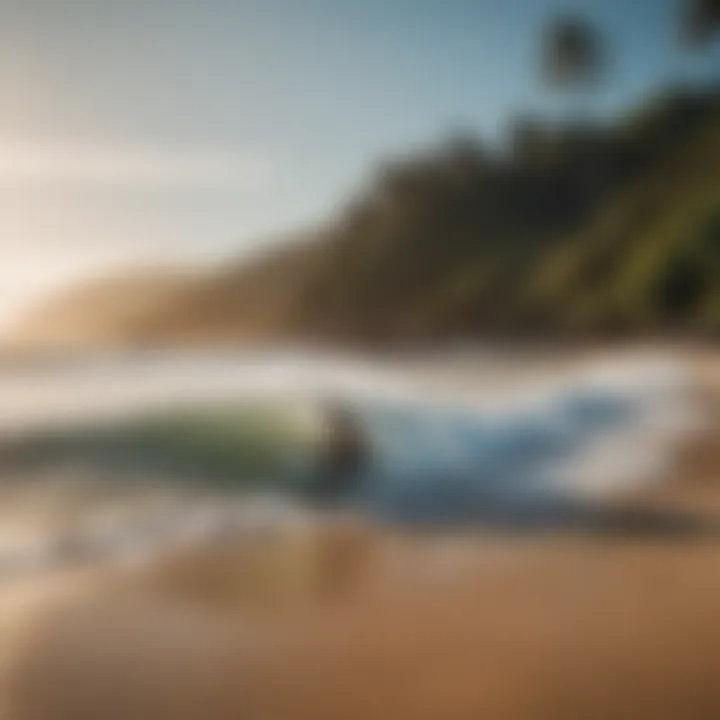 A serene beach scene, perfect for skimboarding adventures