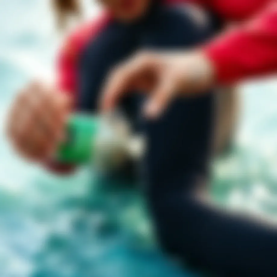 Wetsuit conditioner application on a wetsuit